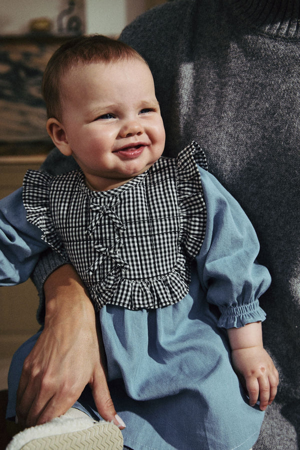 Denim/Gingham Tabbard Woven 100% Cotton Dress and Tights Set (0mths-2yrs)