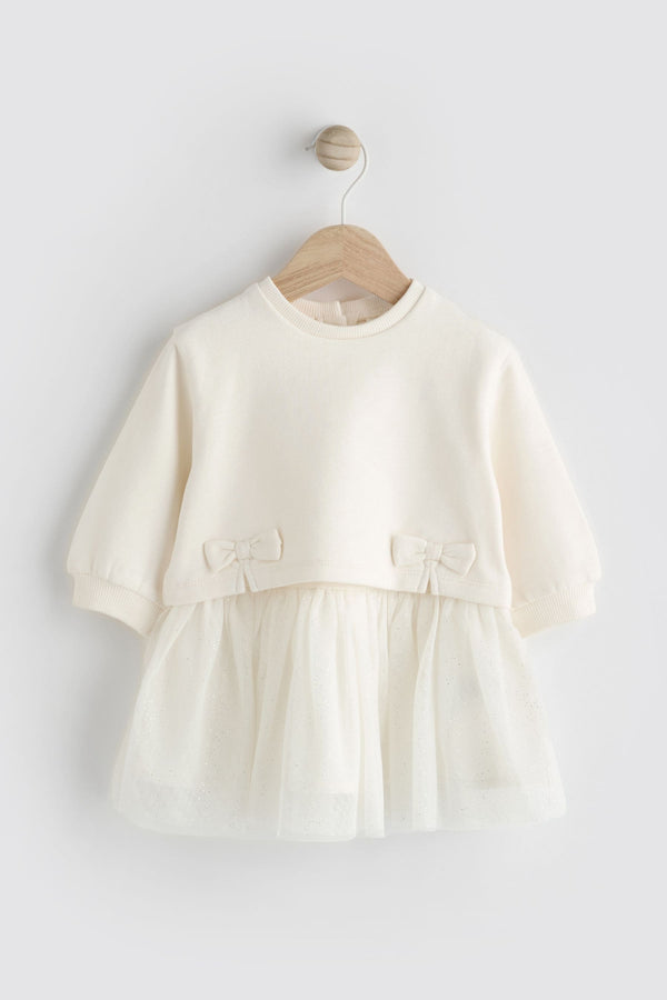 White Baby Twofer Mesh Dress (0mths-2yrs)