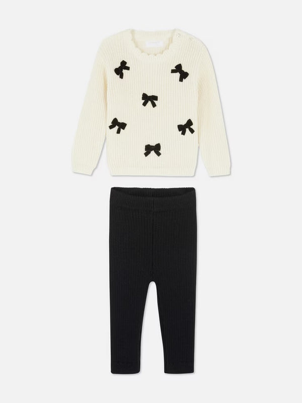 Primark black bow knitted leggings set