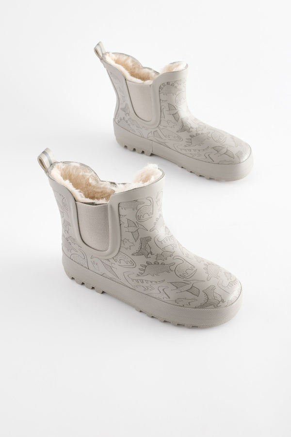 Neutral Dinosaur Warm Lined Ankle Wellies