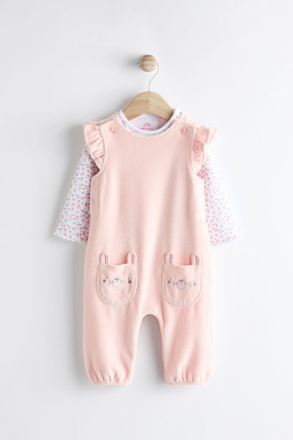 Pink Baby Dungarees and Longsleeve Bodysuit Set (0mths-2yrs)