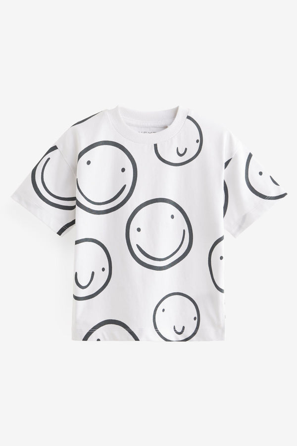 White/Black All-Over Print 100% Cotton Short Sleeve T-Shirt (3mths-7yrs)