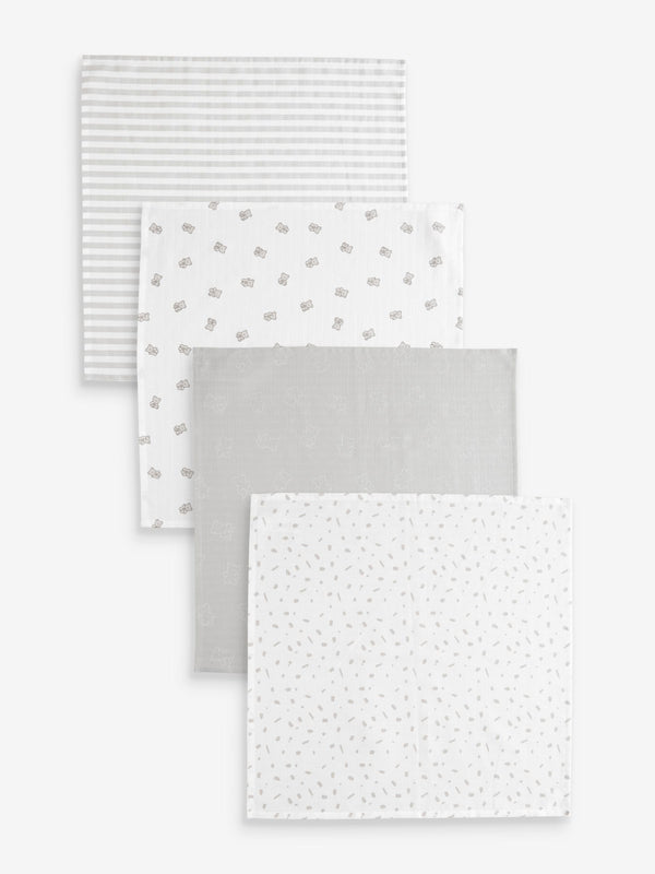 Grey Bear Baby Muslin Cloths 4 Pack