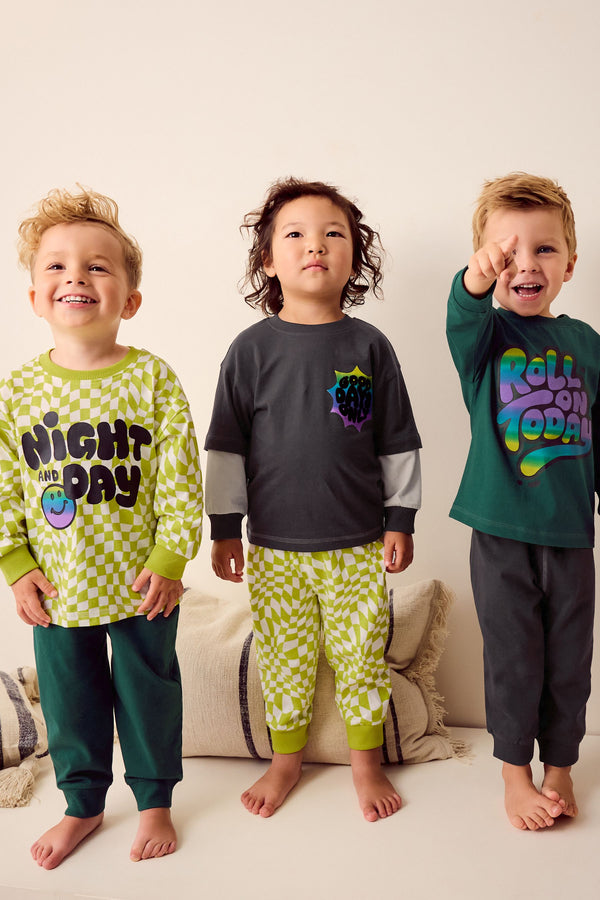 Black/Green/ Citrine Yello Checkerboard Snuggle 100% Cotton Pyjamas 3 Pack (9mths-10yrs)