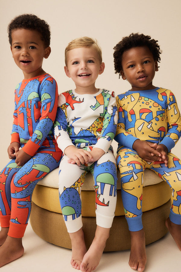 Multi Bright Dinosaur Snuggle 100% Cotton Pyjamas 3 Pack (9mths-10yrs)