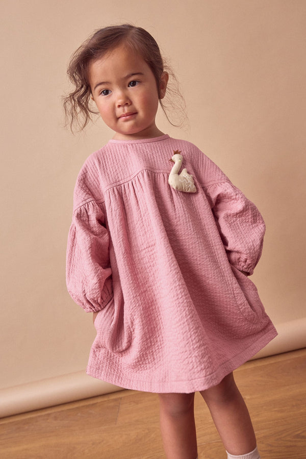 Pink Swan Character Textured 100% Cotton Dress (3mths-8yrs)