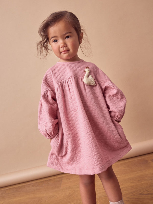 Pink Swan Character Textured 100% Cotton Dress (3mths-8yrs)