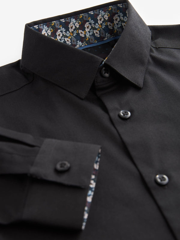 Black Long Sleeves Smart Trimmed Shirt (3-16yrs)