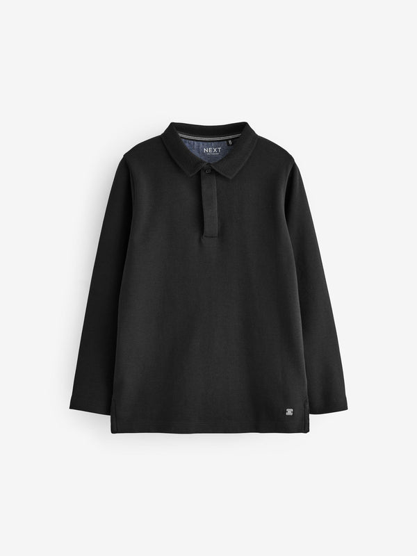 Black Long Sleeve 100% Cotton Polo Shirt (3-16yrs)