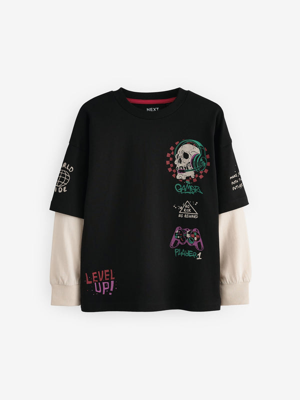 Black Skull Skate Long Sleeve 100% Cotton T-Shirt (3-16yrs)