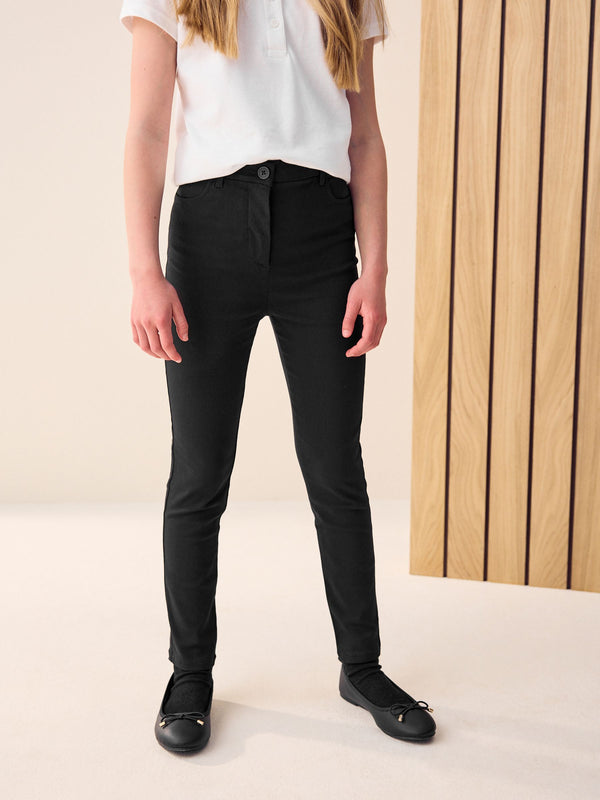 Black Regular Length Skinny Fit Stretch High Waist School Trousers (9-18yrs)