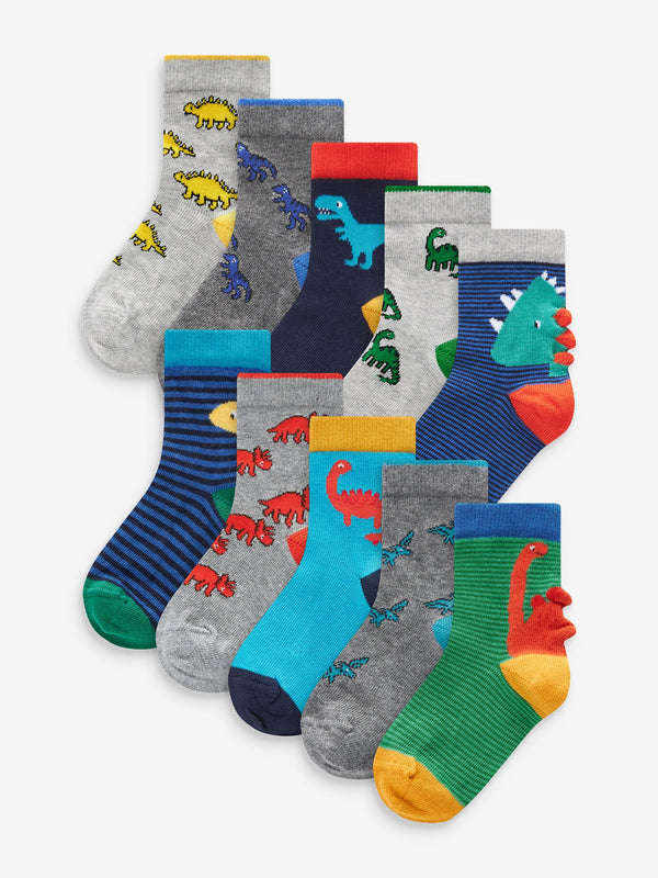 Bright Dino 10 Pack Cotton Rich Socks