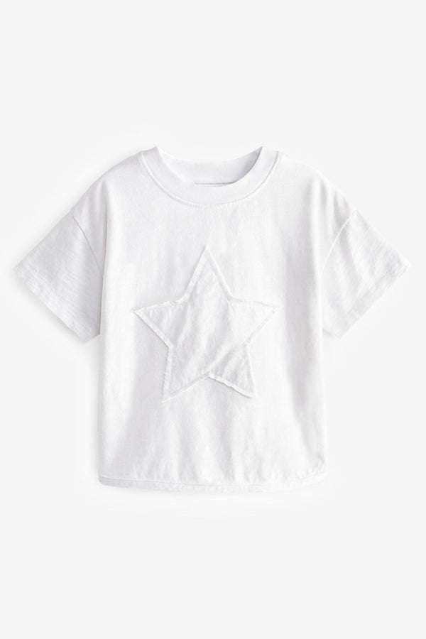 White 100% Cotton Short Sleeve Appliqué T-Shirt (3mths-7yrs)