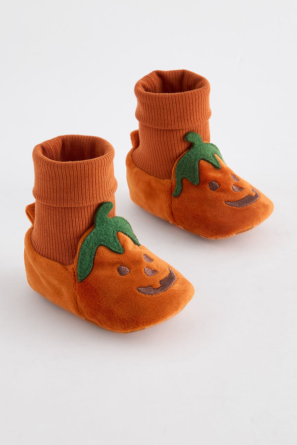 Orange Pumpkin Print Sensory Sock Top Baby Booties (0-2mths)