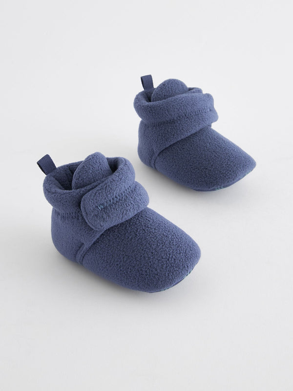 Blue Fleece Cosy Wrap Baby Slipper Boots (0-2mths)