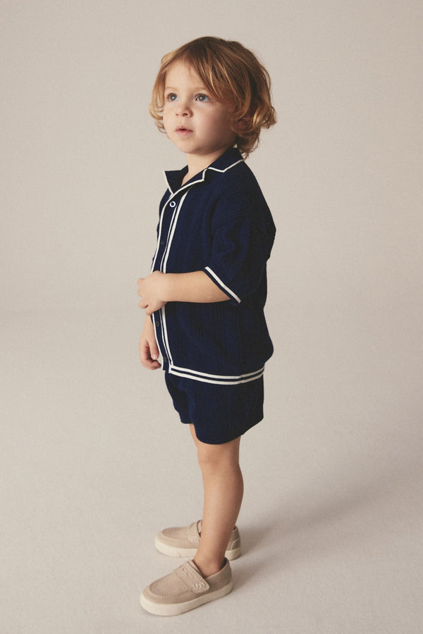 Copy Navy Knitted Shirt and Shorts Set