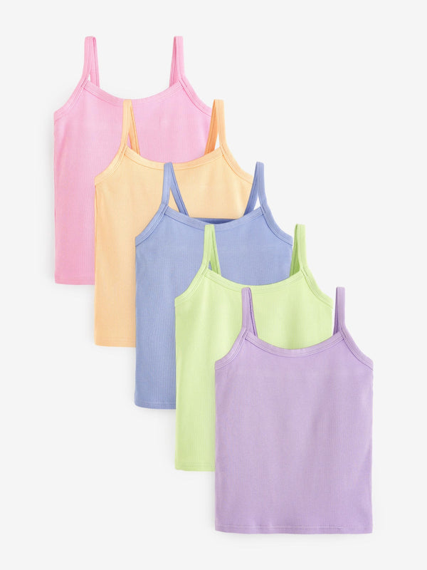 Multi Pastel Pastel Rib Cami Vest 5 Pack (2-16yrs)
