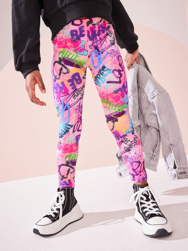 Pink Graffiti Printed Leggings (3-16yrs)