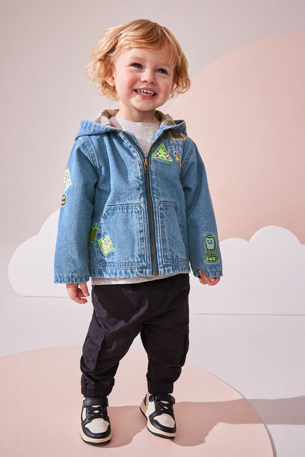 Denim Badge 100% Cotton Hooded Jacket (3mths-7yrs)