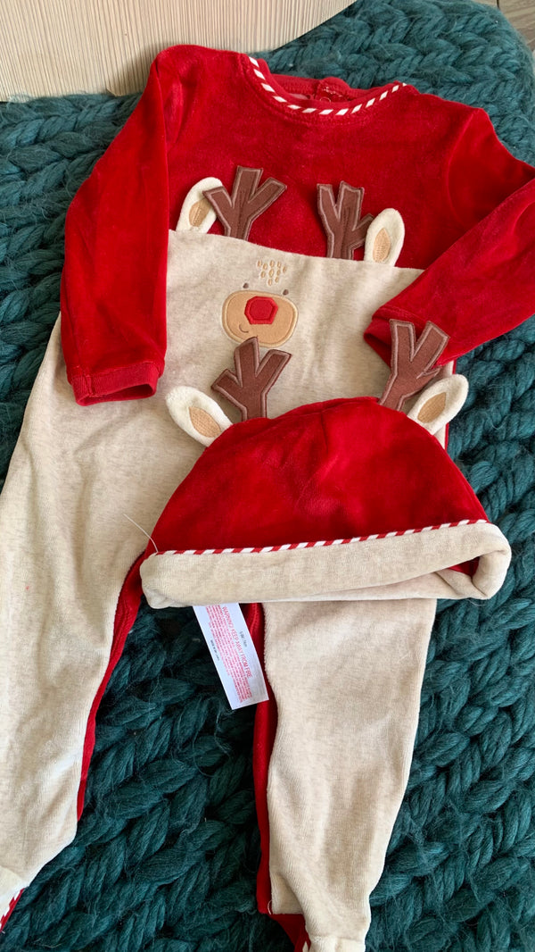 Reindeer velour sleepsuit