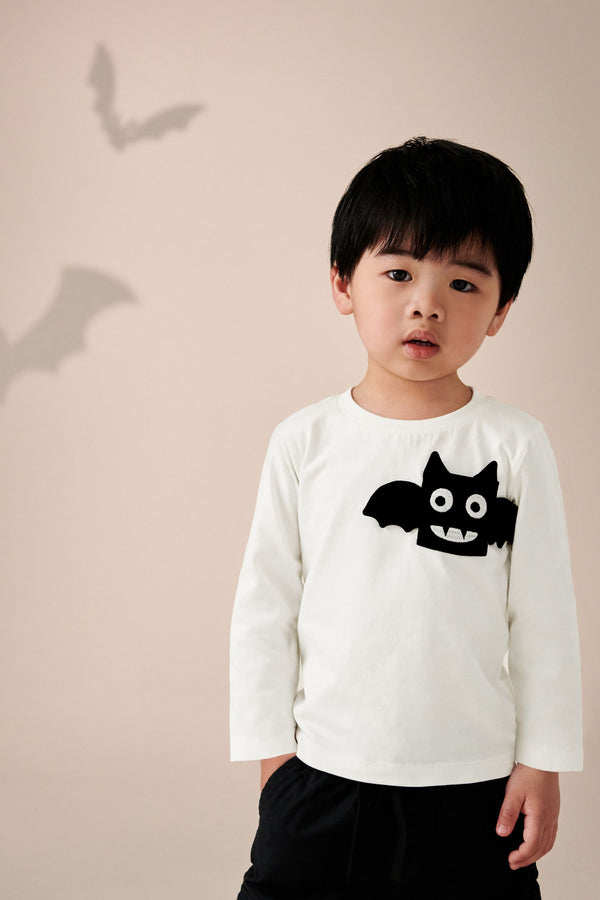 White Bat Halloween 100% Cotton Long Sleeve T-Shirt (3mths-7yrs)