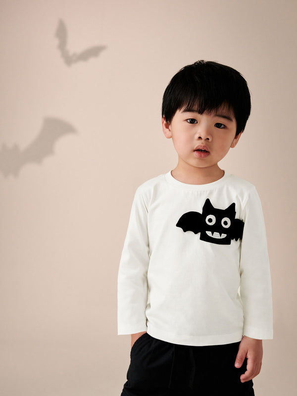 White Bat Halloween 100% Cotton Long Sleeve T-Shirt (3mths-7yrs)