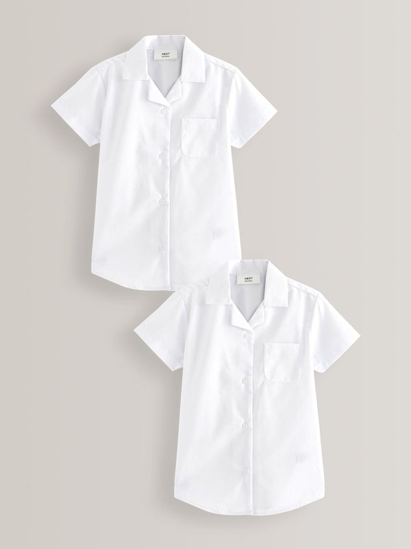 White 2 Pack Short Sleeve Revere Collar School Shirts (3-17yrs)