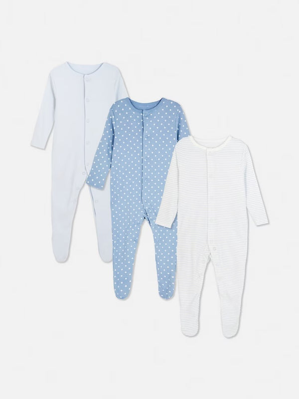 Primark blue star 3pk  sleepsuit