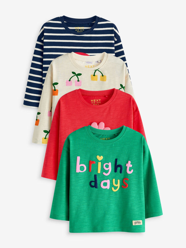 Rainbow 100% Cotton Long Sleeve Tops 4 Pack (3mths-7yrs)