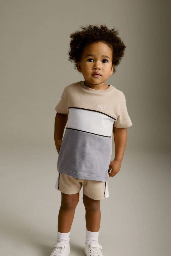 Neutral Short Sleeve Colourblock T-Shirt and Shorts Set (3mths-7yrs)