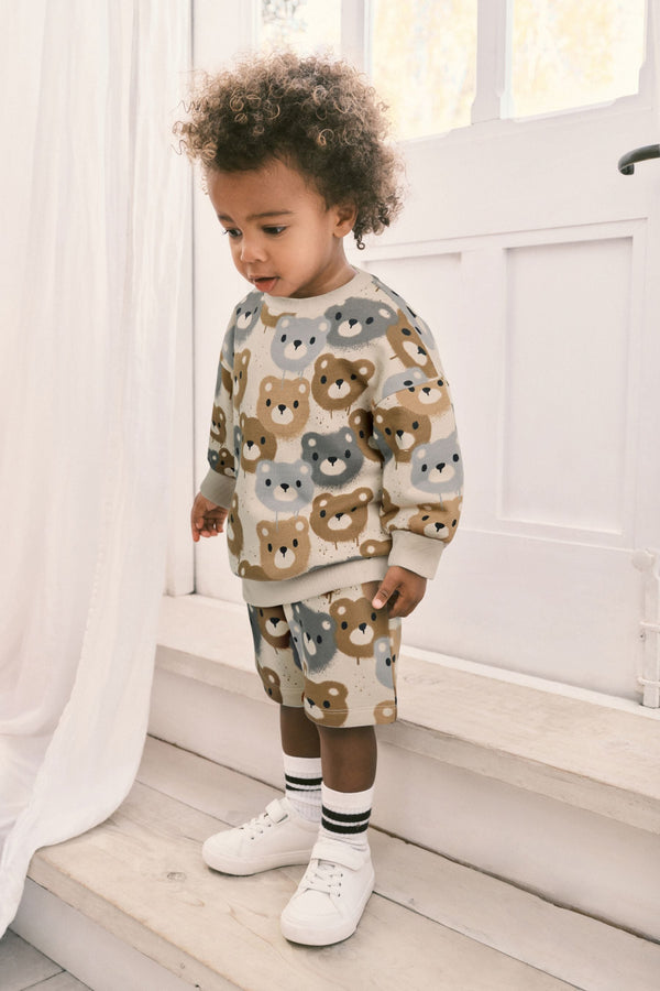 Neutral Drippy Bear Jersey Crew Neck Sweatshirt and Short Set (3mths-7yrs) (3mths-7yrs)