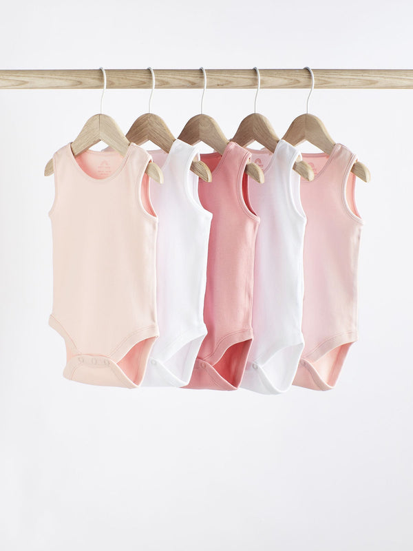 Pink/White 5 Pack Baby 100% Cotton Vest Bodysuits 5 Pack(immediate)