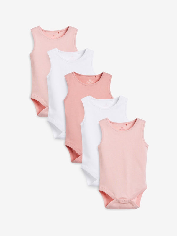 Pink/White 5 Pack Baby 100% Cotton Vest Bodysuits 5 Pack