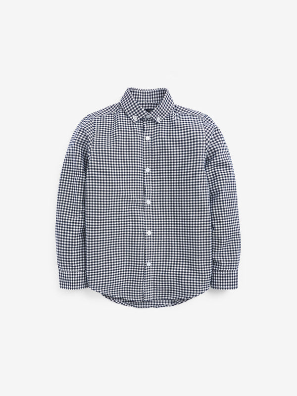 Navy Blue Gingham Plain Long Sleeve Oxford Shirt (3-16yrs)