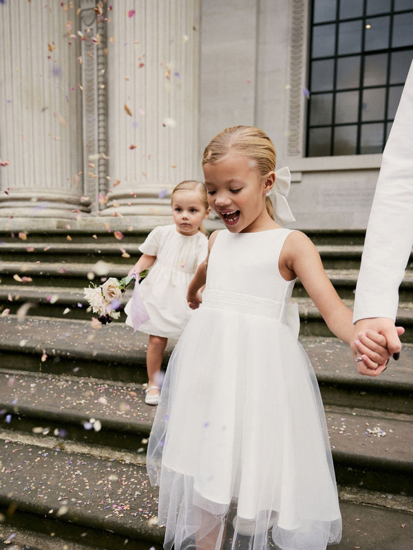 White Flower Girl Bow Dress (3mths-16yrs)