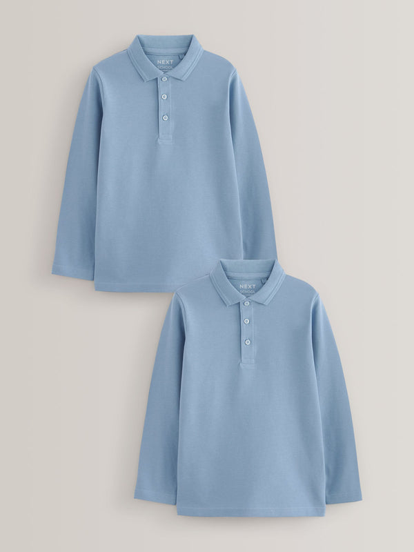 Blue Long Sleeve School Polo Shirts 2 Pack (3-16yrs)