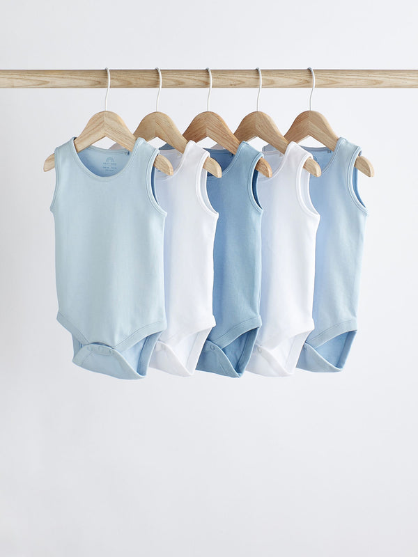 Blue 5 Pack Baby 5 Pack Vest Bodysuits