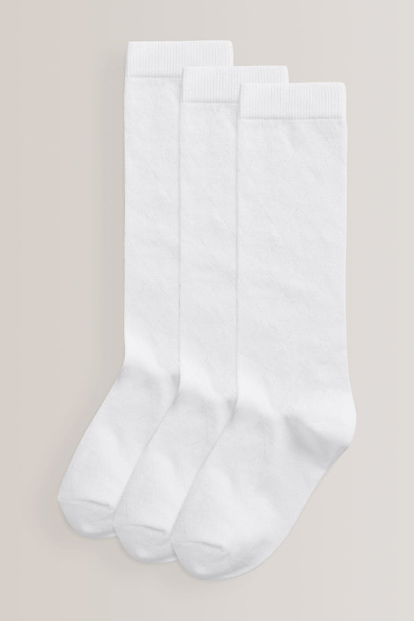 White Diamond 3 Pack Cotton Rich Knee High School Socks