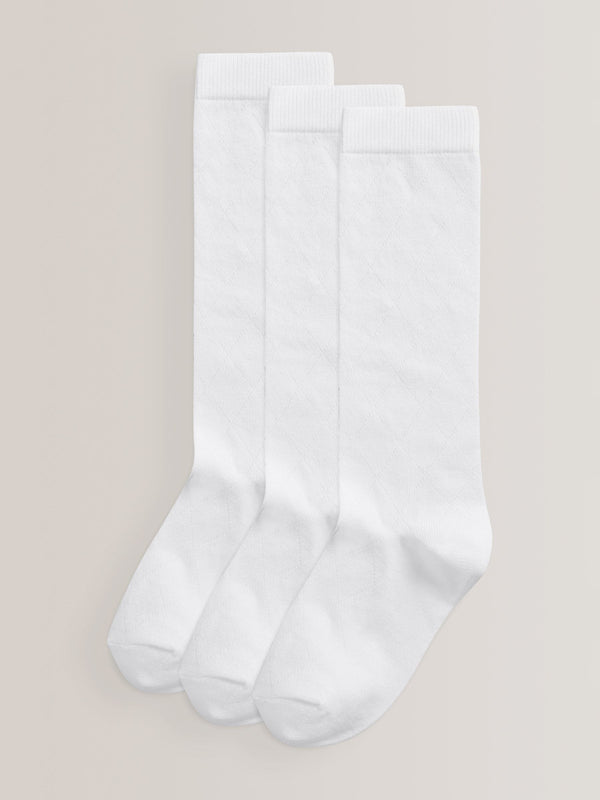 White Diamond 3 Pack Cotton Rich Knee High School Socks