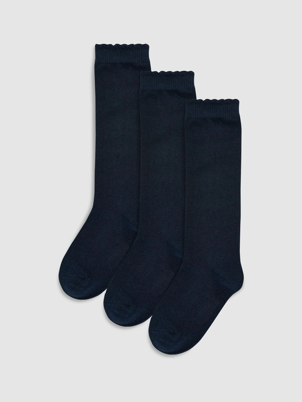 Navy Grey 3 Pack Cotton Rich Knee High School Socks