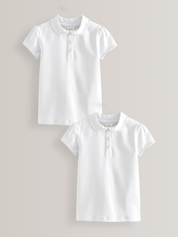 White 2 Pack Cotton Stretch Frill Collar School Polo Tops (3-16yrs)
