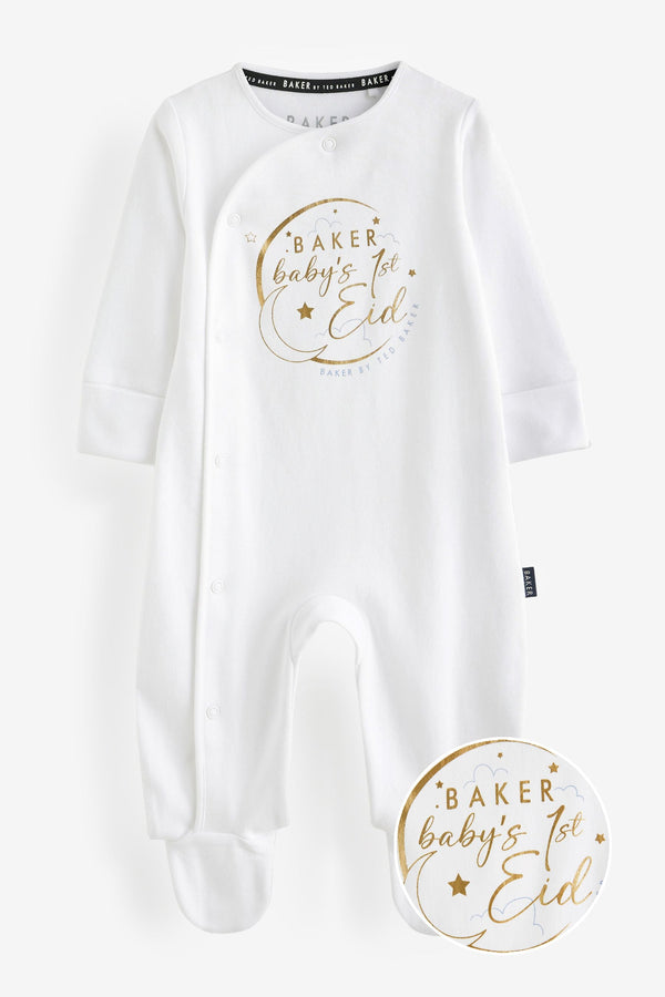 Copy Baker by Ted Baker Babys First Eid Cotton White Sleepsuit