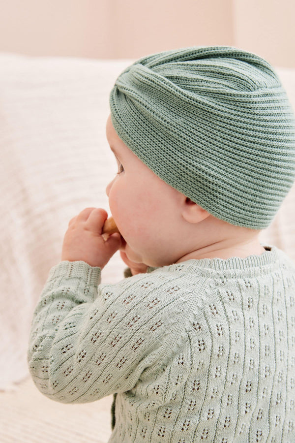 Sage Green Baby Knitted Turban Hat (0mths-3yrs)