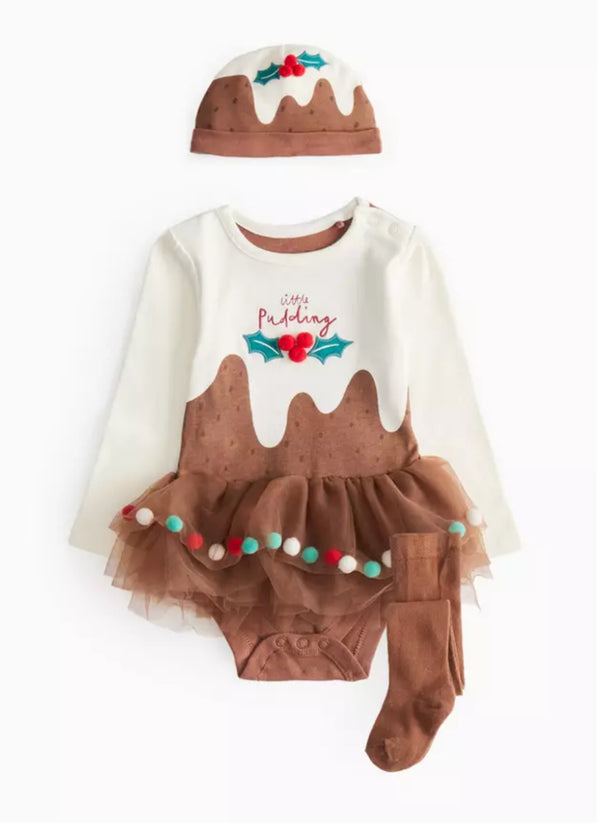 Tu Christmas Pudding Print Tutu Bodysuit Set