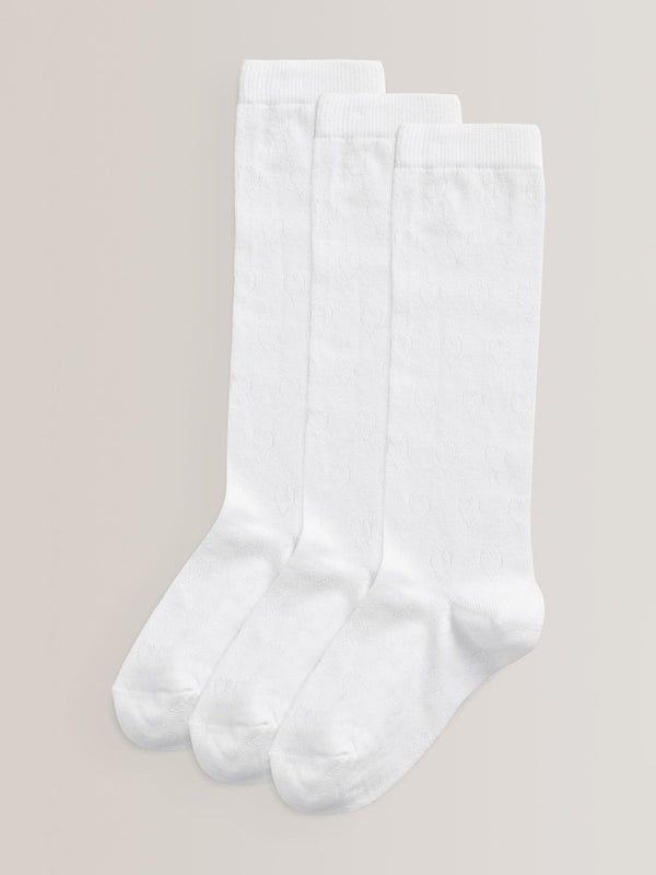 White Heart 3 Pack Cotton Rich Knee High Socks