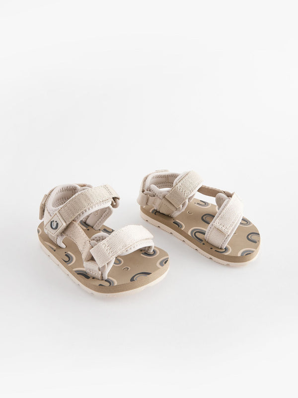 Cream Beige Standard Fit (F) Touch Fastening Adjustable Strap Tape Trekker Sandals