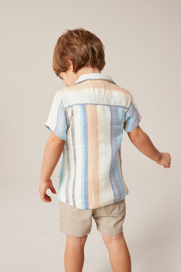 Multi 100% Cotton Short Sleeves Vertical Stripe Shirt (3mths-7yrs)