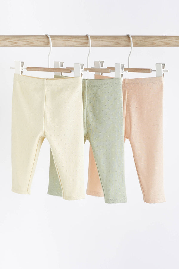 Sage Green Pointelle Baby Leggings 3 Pack