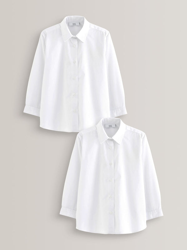White Plus Fit 2 Pack Long Sleeve Formal School Shirts (3-18yrs)