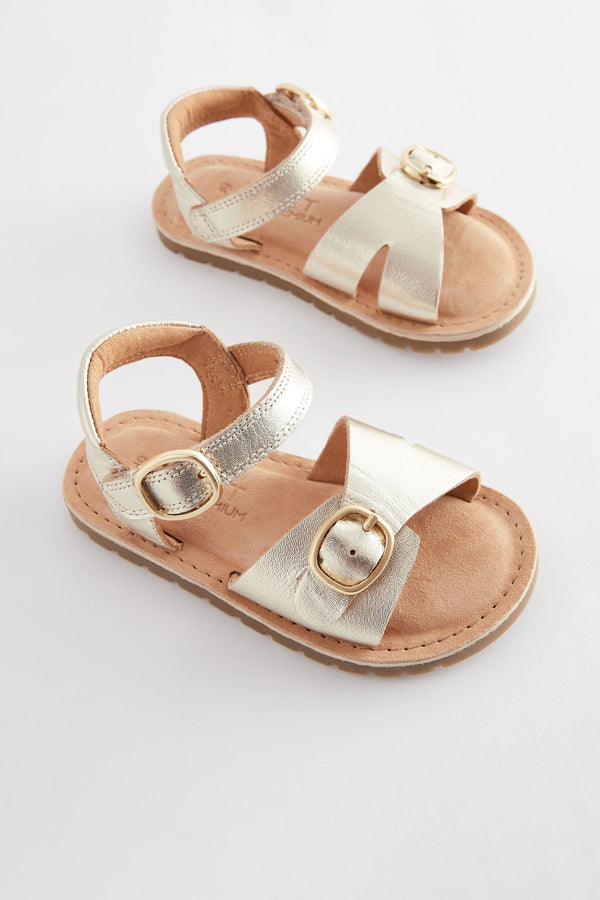 Gold Leather Buckle Sandals